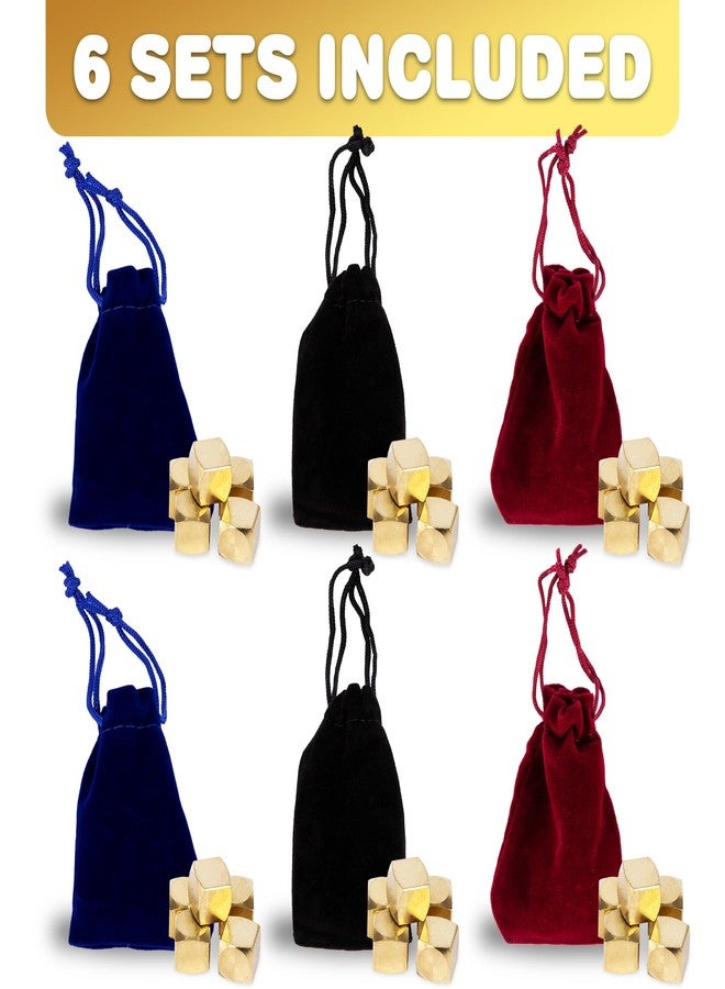 Gamie Metal Jacks Game (Kugelach) - Set of 6 - Includes 5 Metal Cubes in Each Velvet Bag - Five Stones Jax Game for Kids and Adults - Beautiful Gold-Colored Cubes - Vintage Games for Family Night - Image 3